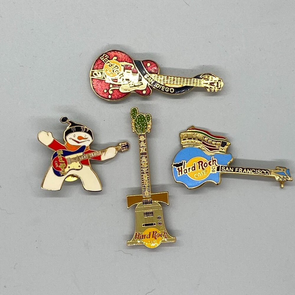 Lot of 4 Vintage Hard Rock Cafe Souvenir Guitar Pins